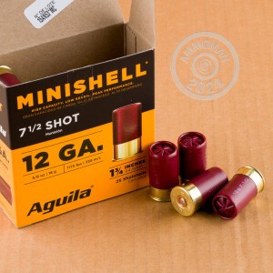 Image of the 12 GAUGE AGUILA MINISHELL 1-3/4" 5/8 OZ. #7.5 SHOT (250 ROUNDS) available at AmmoMan.com.