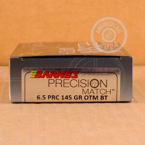 Image of 6.5 PRC ammo by Barnes that's ideal for precision shooting, training at the range.