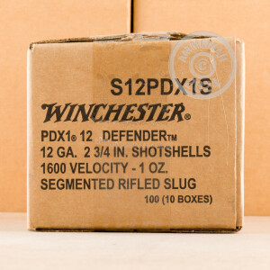 Photo detailing the 12 GAUGE WINCHESTER DEFENDER 2-3/4" 1 OZ. SEGMENTED RIFLED SLUG (100 ROUNDS) for sale at AmmoMan.com.