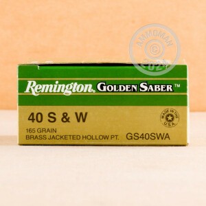 Photo detailing the .40 S&W REMINGTON GOLDEN SABER 165 GRAIN JHP (500 ROUNDS) for sale at AmmoMan.com.