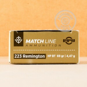 Photo detailing the 223 REMINGTON PRVI PARTIZAN MATCH 69 GRAIN BTHP (1000 ROUNDS) for sale at AmmoMan.com.