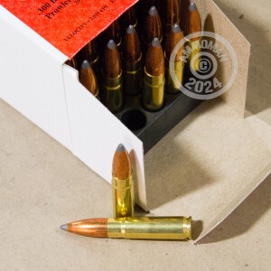 A photograph detailing the 300 AAC Blackout ammo with Spitzer Boat Tail bullets made by Jamison Ammunition.