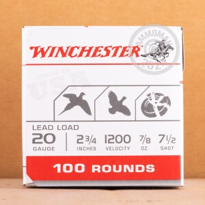 Image of the 20 GAUGE WINCHESTER USA GAME & TARGET 2-3/4" 7/8 OZ. #7.5 (100 ROUNDS) available at AmmoMan.com.
