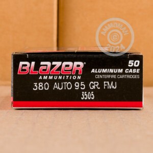 An image of .380 Auto ammo made by Blazer at AmmoMan.com.