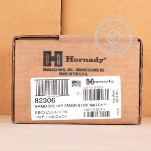 Photo of 338 Lapua Magnum Hollow-Point Boat Tail (HP-BT) ammo by Hornady for sale.
