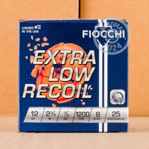 Image of the 12 GAUGE FIOCCHI LOW RECOIL 2-3/4" #8 SHOT (25 ROUNDS) available at AmmoMan.com.