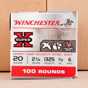 Image of the 20 GAUGE WINCHESTER XPERT HIGH VELOCITY 2-3/4" 3/4 OZ. #6 STEEL (100 ROUNDS) available at AmmoMan.com.