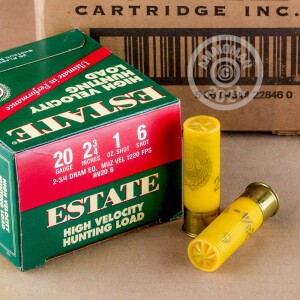 Picture of 2-3/4" 20 Gauge ammo made by Estate Cartridge in-stock now at AmmoMan.com.