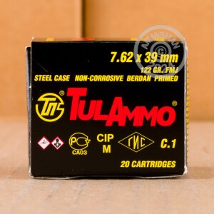 Photograph showing detail of 7.62x39MM TULA 122 GRAIN FULL METAL JACKET (1000 ROUNDS)