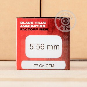 Photograph showing detail of 5.56X45 BLACK HILLS 77 GRAIN OTM (500 ROUNDS)