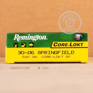 Photo detailing the 30-06 SPRINGFIELD REMINGTON CORE-LOKT 220 GRAIN SP (200 ROUNDS) for sale at AmmoMan.com.