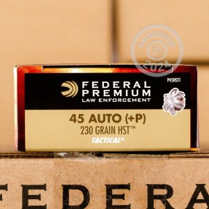 Photo detailing the .45 ACP +P FEDERAL HST 230 GRAIN JHP (50 ROUNDS) for sale at AmmoMan.com.