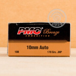 Photo detailing the 10MM PMC BRONZE 170 GRAIN JHP (25 ROUNDS) for sale at AmmoMan.com.