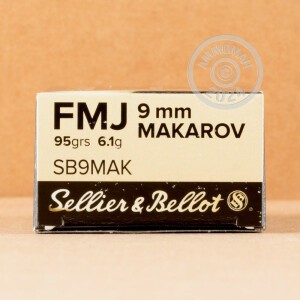 Photograph showing detail of 9MM MAKAROV SELLIER & BELLOT 95 GRAIN FMJ (50 ROUNDS)