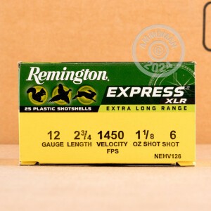 Photo detailing the 12 GAUGE REMINGTON XLR 2-3/4" 1-1/8 OZ. #6 SHOT (25 ROUNDS) for sale at AmmoMan.com.
