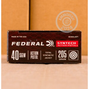 Image of the 40 S&W FEDERAL SYNTECH ACTION PISTOL 205 GRAIN TOTAL SYNTHETIC JACKET (500 ROUNDS) available at AmmoMan.com.