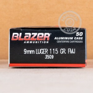 Image of Blazer 9mm Luger pistol ammunition.
