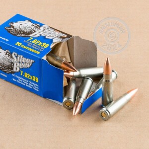 Image of the 7.62X39MM SILVER BEAR 123 GRAIN Full Metal Jacket (500 ROUNDS) available at AmmoMan.com.