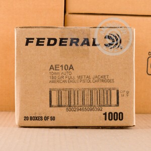 Photograph showing detail of 10MM AUTO FEDERAL AMERICAN EAGLE 180 GRAIN FMJ (50 ROUNDS)