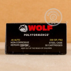 Image of the .45 ACP WOLF POLYFORMANCE 230 GRAIN FMJ (50 ROUNDS) available at AmmoMan.com.