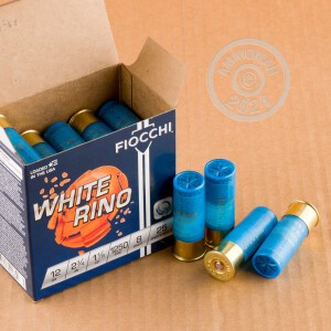 Photo detailing the 12 GAUGE FIOCCHI WHITE RINO 2-3/4" #8 SHOT (25 ROUNDS) for sale at AmmoMan.com.