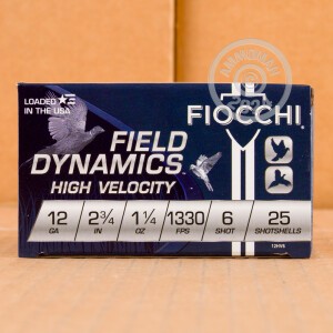 Photograph showing detail of 12 GAUGE FIOCCHI OPTIMA SPECIFIC HIGH VELOCITY 2-3/4" GRAIN #6 SHOT (25 SHELLS)