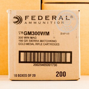 Photo detailing the 300 WIN MAG FEDERAL PREMIUM 190 GRAIN HPBT (200 ROUNDS) for sale at AmmoMan.com.