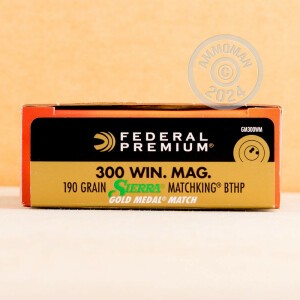 Photo detailing the 300 WIN MAG FEDERAL PREMIUM 190 GRAIN HPBT (200 ROUNDS) for sale at AmmoMan.com.