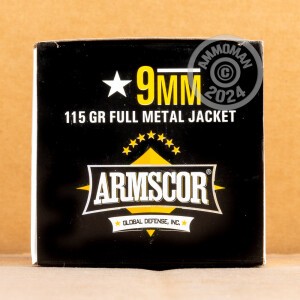 Image of bulk 9mm Luger ammo by Armscor that's ideal for training at the range.