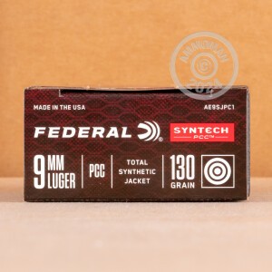 Photo detailing the 9MM FEDERAL SYNTECH PCC 130 GRAIN TOTAL SYNTECH JACKET (500 ROUNDS) for sale at AmmoMan.com.