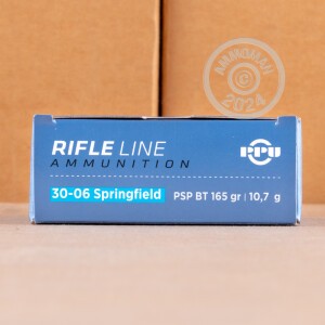 Image of 30.06 Springfield ammo by Prvi Partizan that's ideal for hunting wild pigs, whitetail hunting.