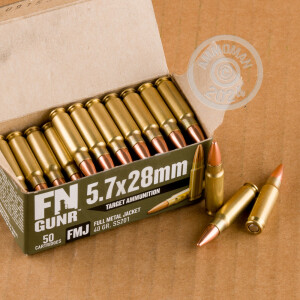 Image detailing the brass case and boxer primers on the FN Herstal ammunition.