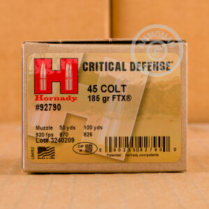 Photograph showing detail of 45 LONG COLT HORNADY CRITICAL DEFENSE 185 GRAIN JHP (200 ROUNDS)