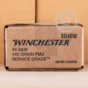 Photo detailing the 40 S&W WINCHESTER SERVICE GRADE 165 GRAIN FMJ (500 ROUNDS) for sale at AmmoMan.com.