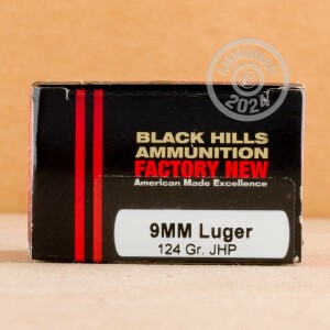 Image of 9mm Luger ammo by Black Hills Ammunition that's ideal for home protection.
