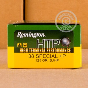 Photo detailing the 38 SPECIAL +P REMINGTON HTP 125 GRAIN SJHP (500 ROUNDS) for sale at AmmoMan.com.