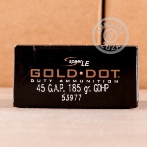 Photograph showing detail of 45 GAP SPEER GOLD DOT 185 GRAIN JACKETED HOLLOW POINT (50 ROUNDS)