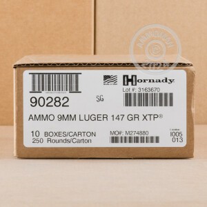 Image of the 9MM LUGER HORNADY CUSTOM XTP 147 GRAIN JHP (25 ROUNDS) available at AmmoMan.com.