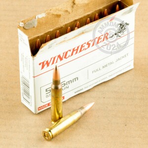 Image of Winchester 5.56x45mm rifle ammunition.