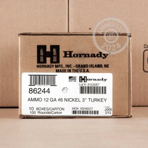 Photo detailing the 12 GAUGE HORNADY HEAVY MAGNUM TURKEY 3" #6 PLATED LEAD SHOT (10 ROUNDS) for sale at AmmoMan.com.