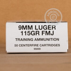 Photograph showing detail of 9MM BLAZER BRASS TRAINING 115 GRAIN FMJ (1000 ROUNDS)