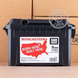 Image of the 9MM WINCHESTER USA 115 GRAIN FMJ (500 ROUNDS IN FIELD BOX) available at AmmoMan.com.