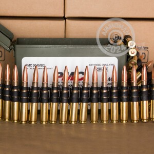 Photo detailing the .50 BMG PMC BRONZE 660 GRAIN FMJ-BT (100 ROUNDS Linked) for sale at AmmoMan.com.