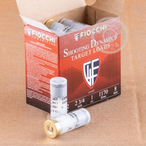 Image of the 12 GAUGE FIOCCHI TARGET SHOOTING DYNAMICS 2-3/4“ 1 OZ. #8 SHOT (250 ROUNDS) available at AmmoMan.com.