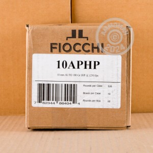 Photo detailing the 10MM FIOCCHI 180 GRAIN JHP (500 ROUNDS) for sale at AmmoMan.com.