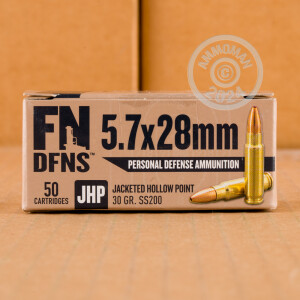 Image of 5.7 x 28 ammo by FN Herstal that's ideal for home protection, hunting varmint sized game.