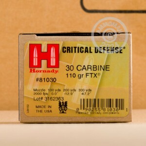 An image of .30 Carbine ammo made by Hornady at AmmoMan.com.