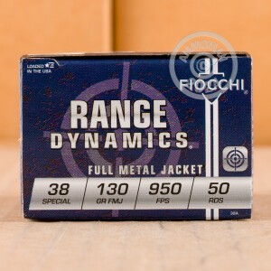 Photo detailing the 38 SPECIAL FIOCCHI SHOOTING DYNAMICS 130 GRAIN FMJ (50 ROUNDS) for sale at AmmoMan.com.
