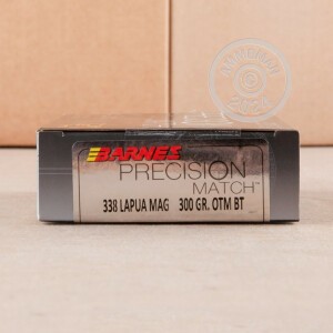 A photo of a box of Barnes ammo in 338 Lapua Magnum.