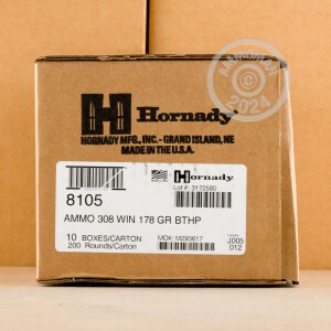 Image of the 308 WIN HORNADY MATCH 178 GRAIN BTHP (200 ROUNDS) available at AmmoMan.com.